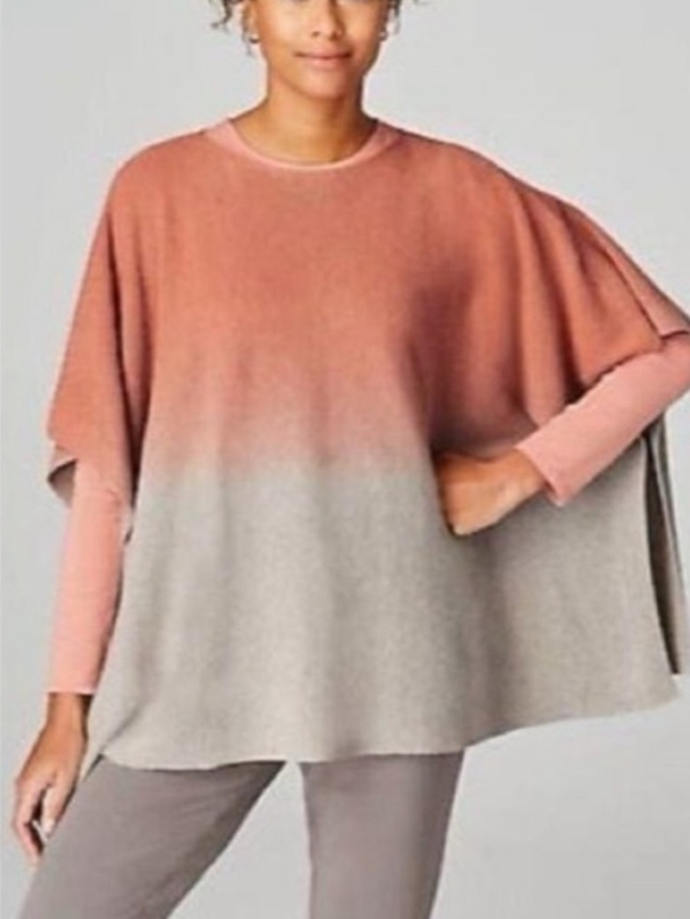J. Jill Pure Jill Ombre Sunset Knit Poncho in Orange,Gray Women’s Boho, lounge
